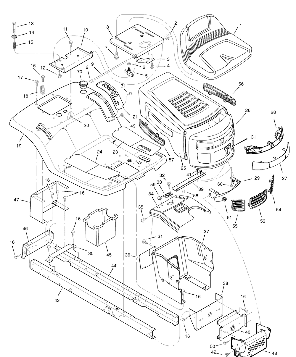 Chassis And Hood Diagram and Parts List for 385003X108 2007 Briggs and Stratton Lawn Tractor